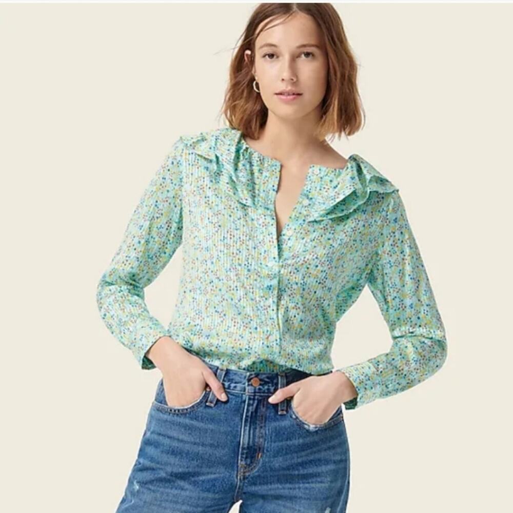 NWT J Crew Ruffle Top in Field Day size Small - Picture 2 of 11